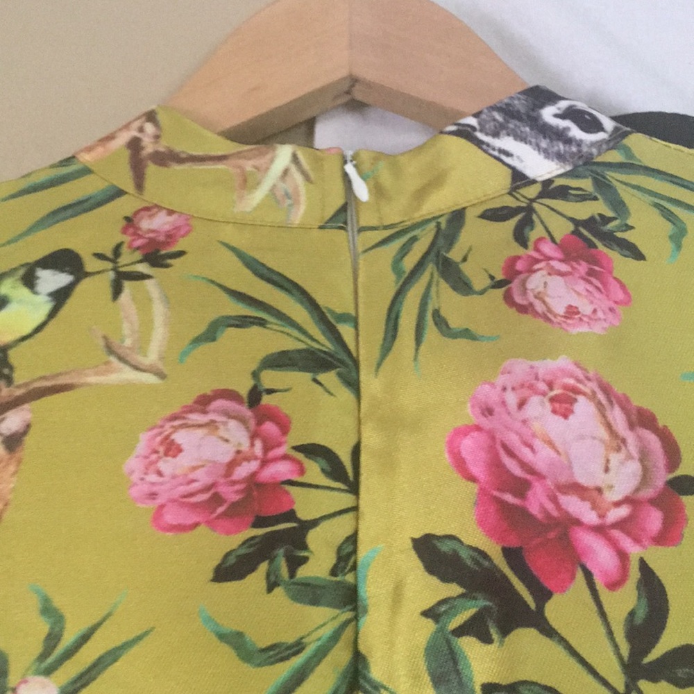 Unique Wildlife Sateen Dress Birds, Roses, Deer - Picture 6 of 10